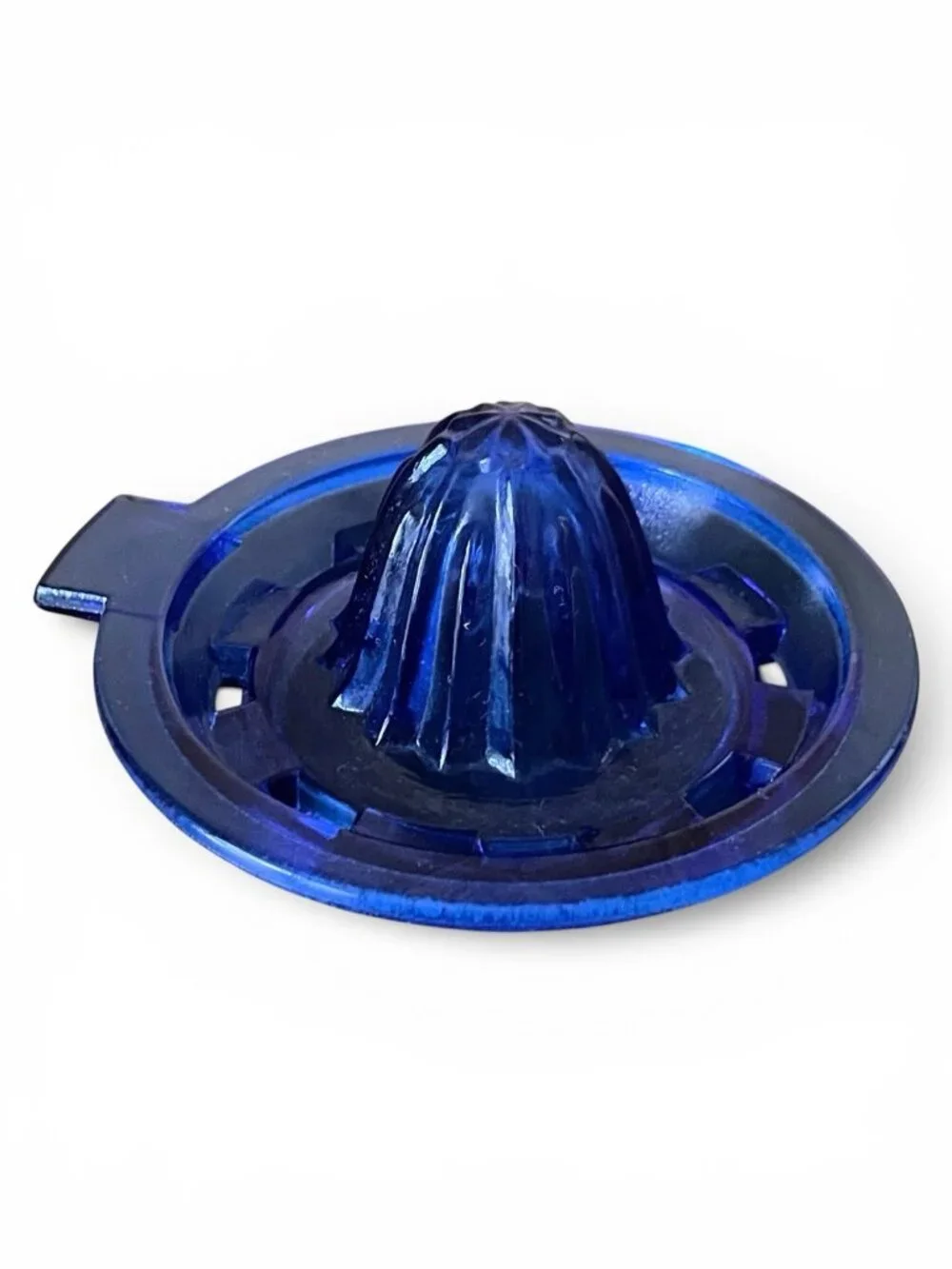 Vintage Cobalt Blue Glass Citrus Reamer Fruit Juice Juicer Handheld Tab Handle